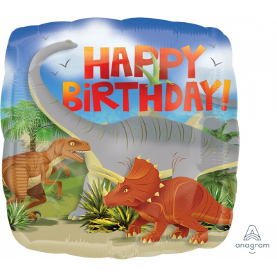 45cm Standard Happy Birthday Dinosaurs Foil Balloon Inflated with Helium