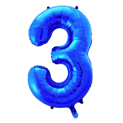 86cm 34 Inch Gaint Number Foil Balloon Royal Blue 3 Inflated with Helium