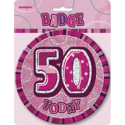 Glitz Birthday Pink Badge 50th