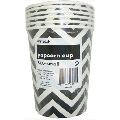 Chevron Popcorn Cups Small Black 6PK