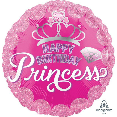 45cm Standard Princess Crown & Gem Happy Birthday Foil Balloon Inflated with Helium