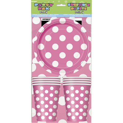 Polka Dots Party Pack Hot Pink Inc Napkin Plates Tablecover Cup 25PK