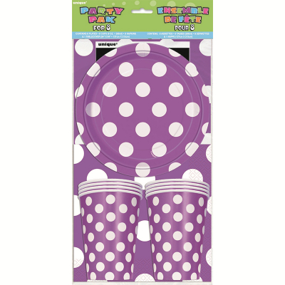 Polka Dots Party Pack Pretty Purple Inc Napkin Plates Tablecover Cup 25PK
