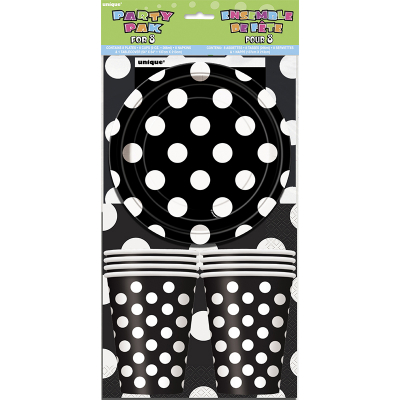 Polka Dots Party Pack Midnight Black Inc Napkin Plates Tablecover Cup 25PK