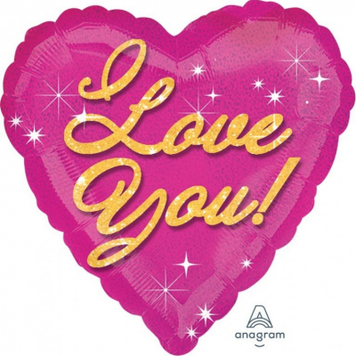 45cm Standard I Love You Pink Sparkles Foil Balloon Inflated with Helium
