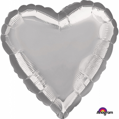 45cm Heart Foil Balloon Silver Inflated with Helium
