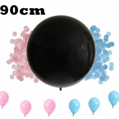 90cm Confetti Gander Reveal Plain Black Balloon with Helium & Weight & Small Balloon