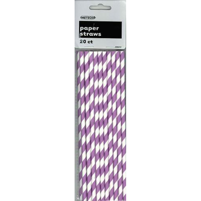 Stripes Purple Paper Straw 20PK