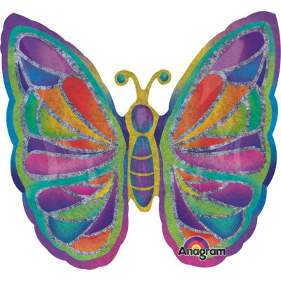 Supershape Holographic Butterfly Sparkles Foil Balloon Inflated with Helium