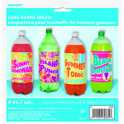 Summer Luau Soft Drink Bottle Label 4PK