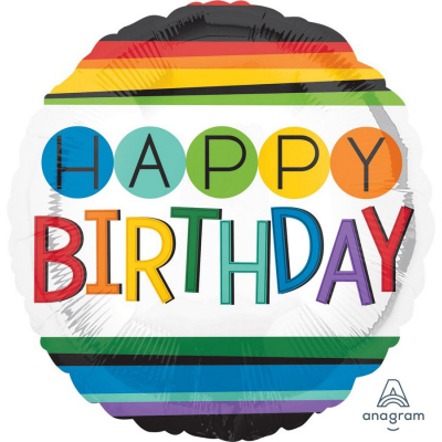 45cm Standard Rainbow Happy Birthday Foil Balloon Inflated with Helium