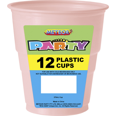Plastic Cups 270ml Pastel Pink 12PK