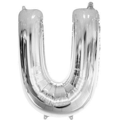 86cm 34 Inch Gaint Alphabet Letter Foil Balloon Silver U Inflated with Helium