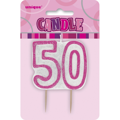 Glitz Birthday Pink Numeral Candle 50th