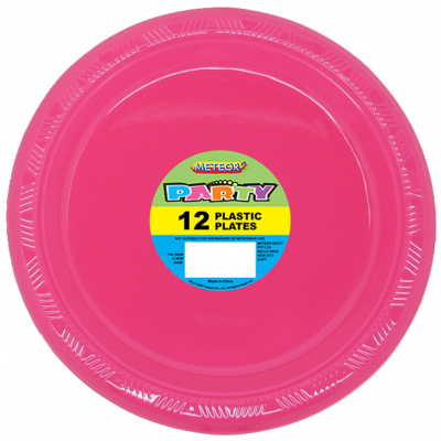 Plastic Around Plates 18cm Hot Pink 12PK