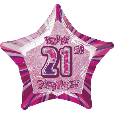 Glitz Birthday Pink Star Foil Balloon 21st