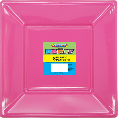 Square Plastic Plates 18cm Hot Pink 8PK