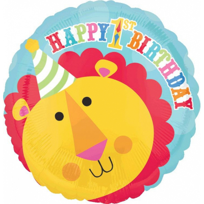 45cm Standard Fisher Price Lion 1st Birthday Circus Foil Balloon Inflated with Helium