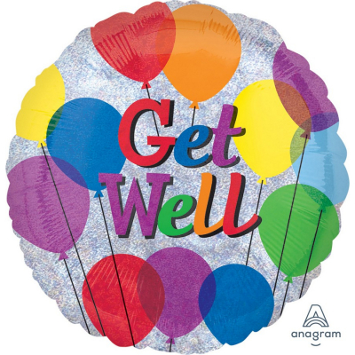 45cm Standard Holographic Get Well Balloons Foil Balloon Inflated with Helium