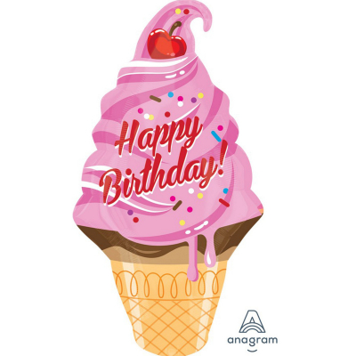 Supershape Ice Cream Cone Birthday Foil Balloon Inflated with Helium