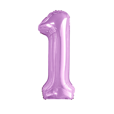 86cm 34 Inch Gaint Number Foil Balloon Pastel Pink 1 Inflated with Helium