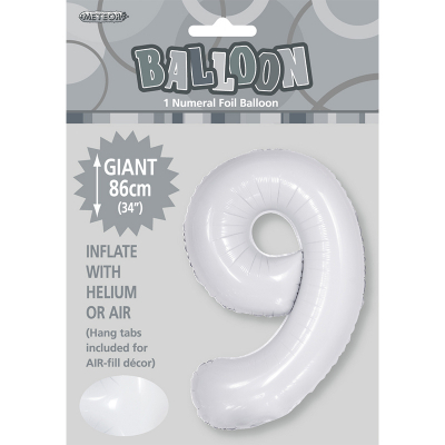 86cm 34 Inch Gaint Number Foil Balloon White 9