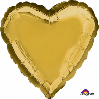 45cm Heart Foil Balloon Gold Inflated with Helium