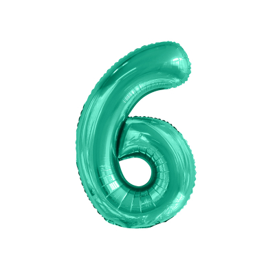 86cm 34 Inch Gaint Number Foil Balloon Teal 6 Inflated with Helium