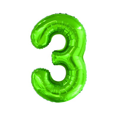 86cm 34 Inch Gaint Number Foil Balloon Lime Green 3 Inflated with Helium