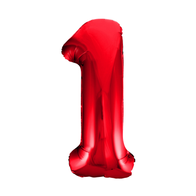 86cm 34 Inch Gaint Number Foil Balloon Red 1 Inflated with Helium