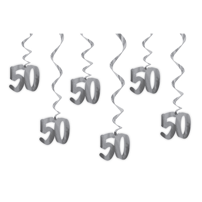 Hanging Decorations With Foil Swirls 50TH 6PK