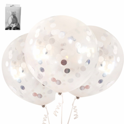 45cm Silver Confetti Balloon 3PK