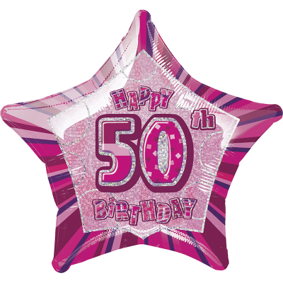 Glitz Birthday Pink Star Foil Balloon 50th