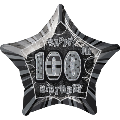 Glitz Birthday Black Star Foil Balloon 100th