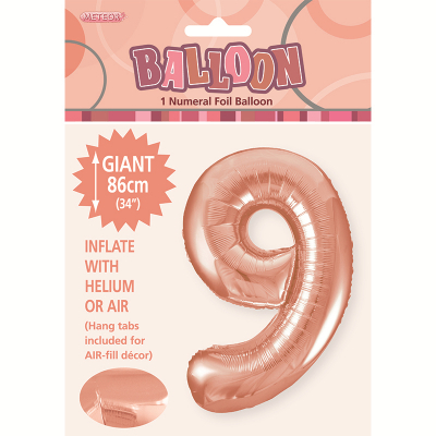 86cm 34 Inch Gaint Number Foil Balloon Rose Gold 9
