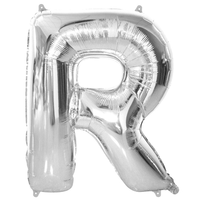 86cm 34 Inch Gaint Alphabet Letter Foil Balloon Silver R Inflated with Helium