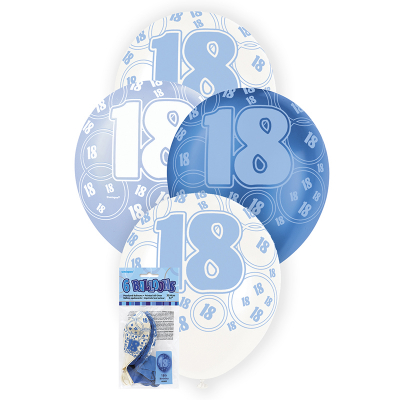 Glitz Birthday Blue Helium Balloons 18th 6PK