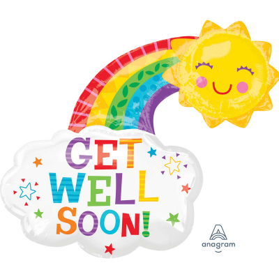 Supershape Get Well Soon Happy Rainbow Foil Balloon Inflated with Helium