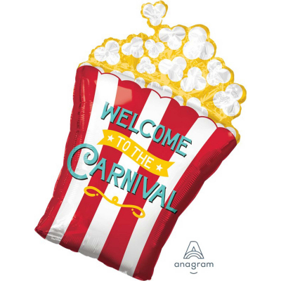 Supershape Welcome To The Carnival Popcorn Box Foil Balloon Inflated with Helium