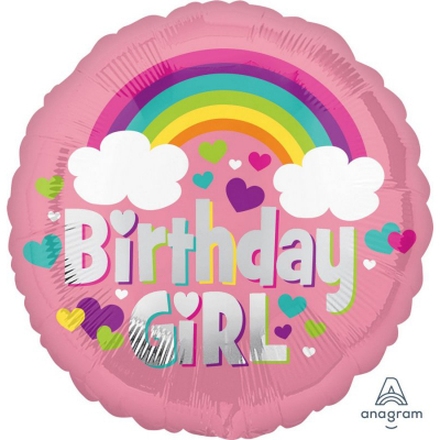 45cm Standard Birthday Girl Rainbow Fun Foil Balloon Inflated with Helium