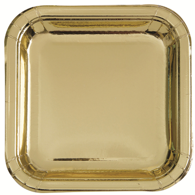 Metallic Gold Foil 23cm Square Paper Plates 8PK