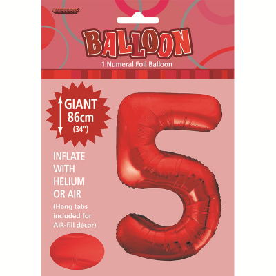 86cm 34 Inch Gaint Number Foil Balloon Red 5