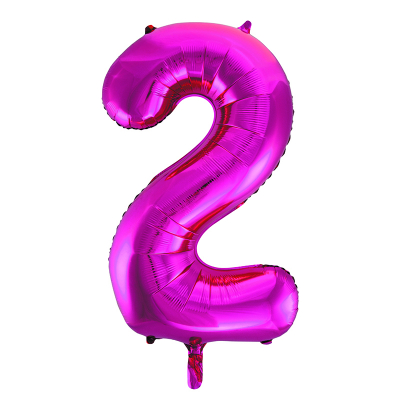 86cm 34 Inch Gaint Number Foil Balloon Dark Pink 2 Inflated with Helium