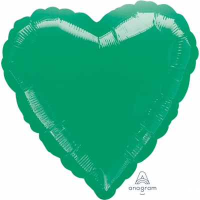45cm Heart Foil Balloon Green Inflated with Helium