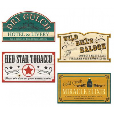 Western Old Style Signs Cutouts 4PK