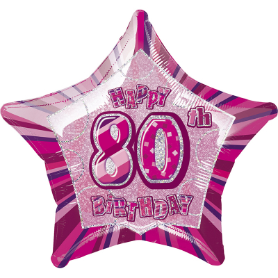 Glitz Birthday Pink Star Foil Balloon 80th