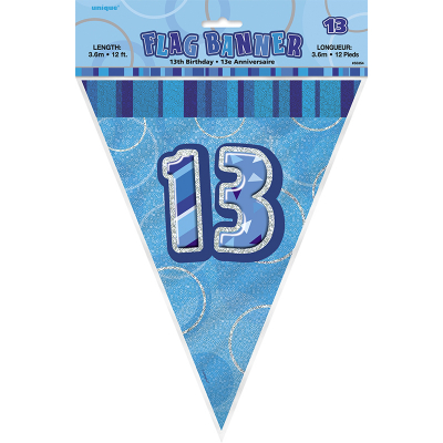 Glitz Birthday Blue Flag Banner 13th