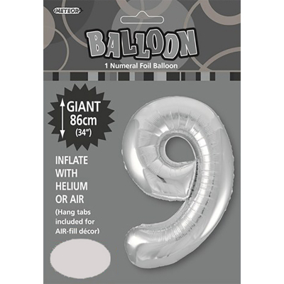 86cm 34 Inch Gaint Numeral Foil Balloon Silver 9