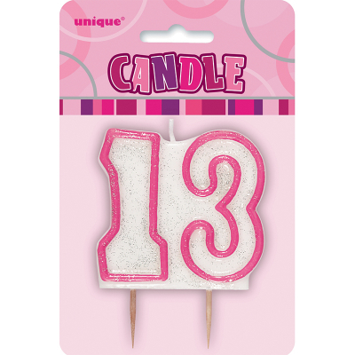 Glitz Birthday Pink Numeral Candle 13th