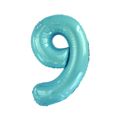 86cm 34 Inch Gaint Number Foil Balloon Pastel Blue 9 Inflated with Helium